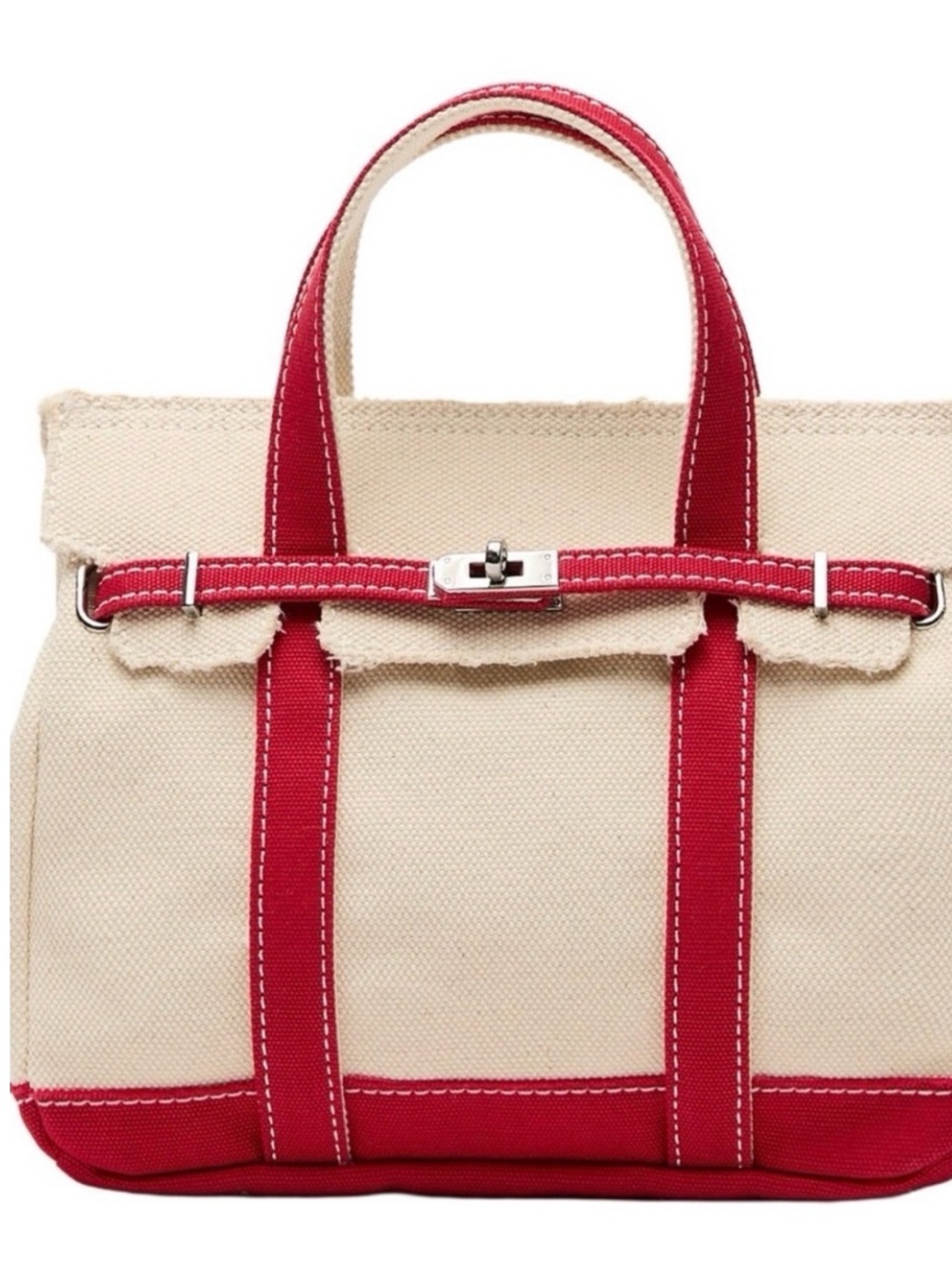 Iconic Must Have- Boatkin Cream Canvas Tote with Red Trim & Handles (never used)